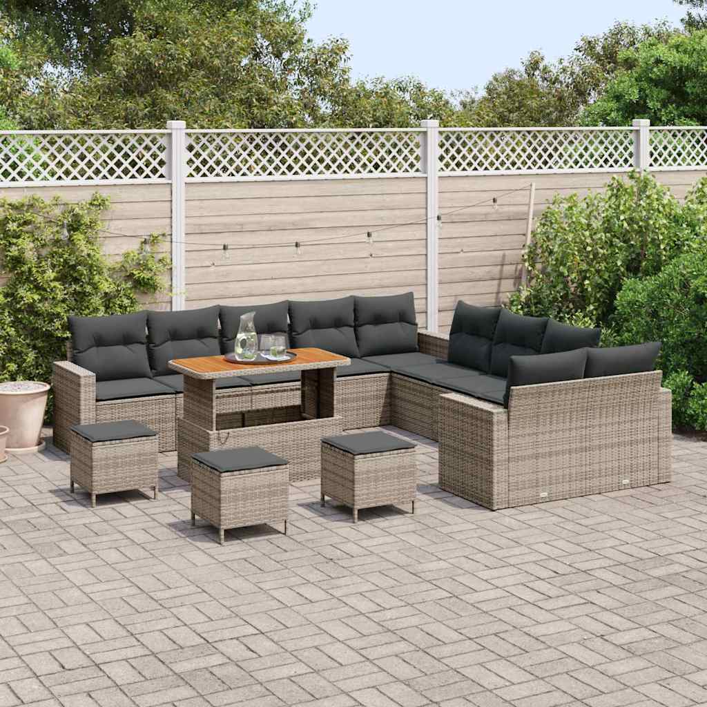 Garten-Sofa-Set 14 pcs Grau Poly-Rattan