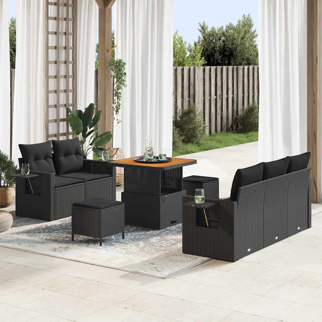 Garten-Sofa-Set 8 pcs Schwarz Poly-Rattan
