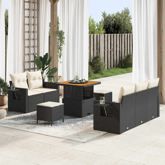 Garten-Sofa-Set 8 pcs Schwarz Poly-Rattan