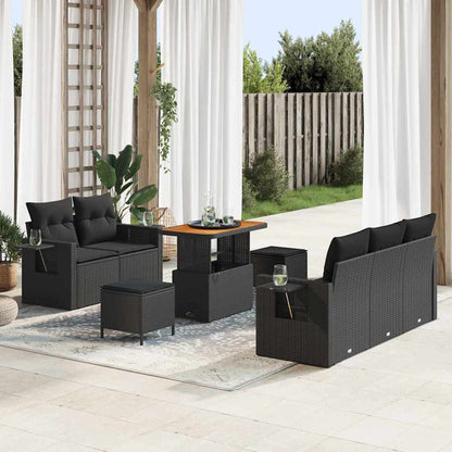 Gartensofa-set mit Kissen 8 pcs Schwarz Poly-Rattan