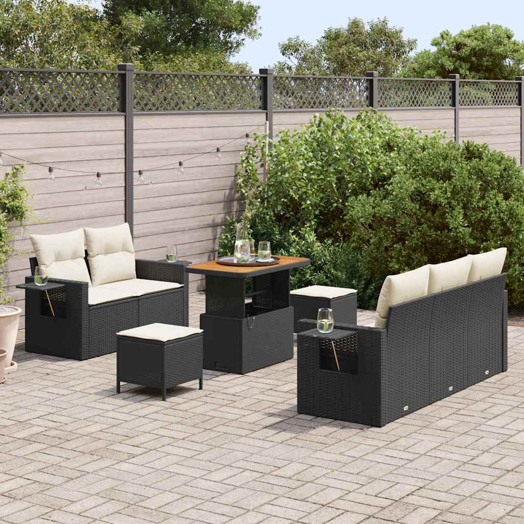 Garten-Sofa-Set 8 pcs Schwarz Poly-Rattan