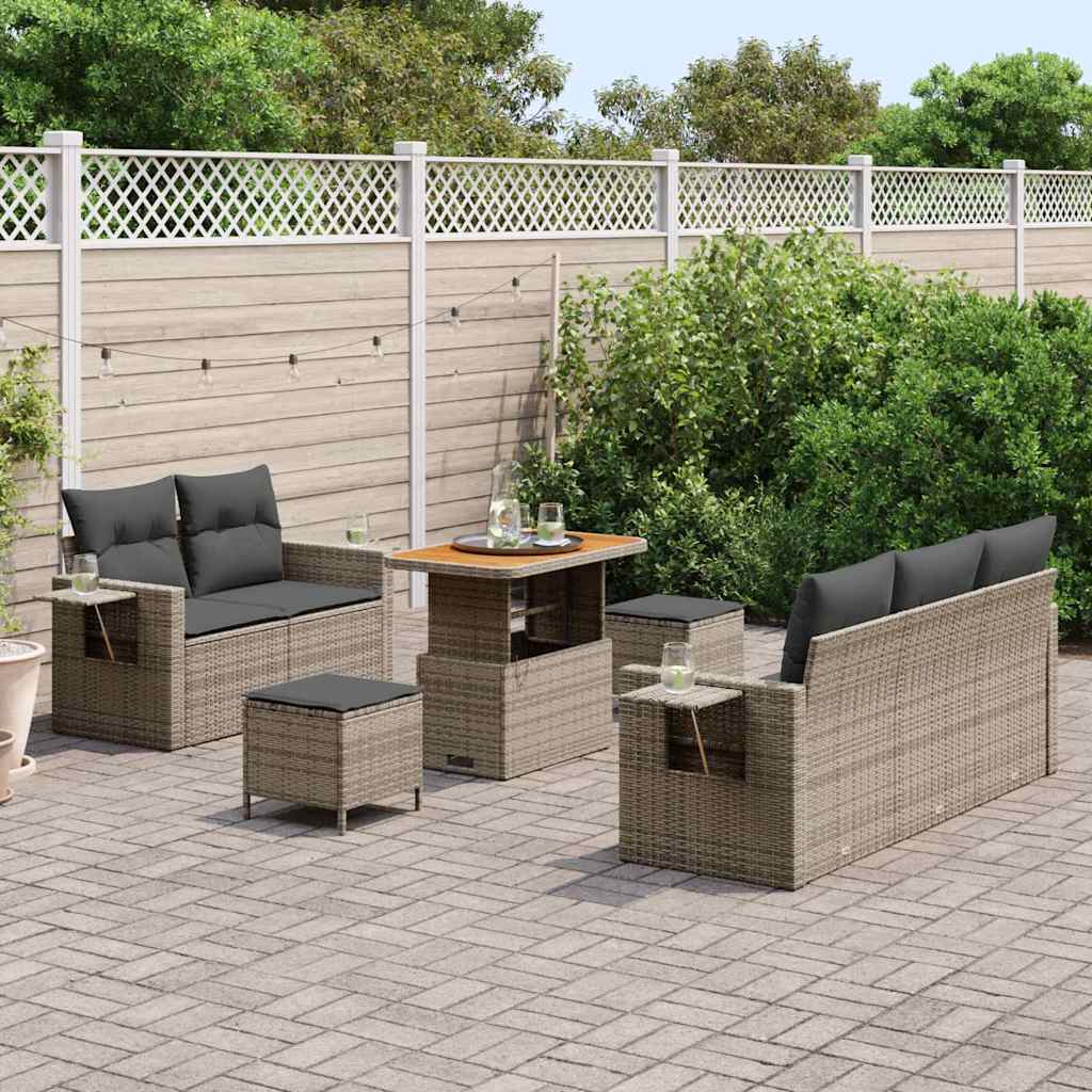 Garten-Sofa-Set 8 pcs Grau Poly-Rattan
