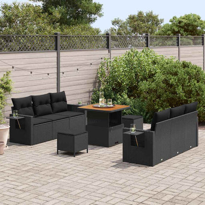Gartensofa-set mit Kissen 9 pcs Schwarz Poly-Rattan