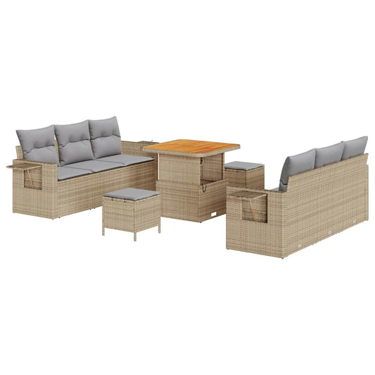 Gartensofa-set mit Kissen 9 pcs Beige Poly-Rattan