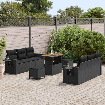 Gartensofa-set mit Kissen 9 pcs Schwarz Poly-Rattan