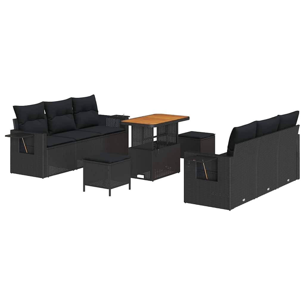 Gartensofa-set mit Kissen 9 pcs Schwarz Poly-Rattan