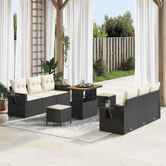 Gartensofa-set mit Kissen 9 pcs Schwarz Poly-Rattan