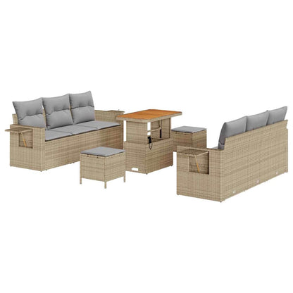 Gartensofa-set mit Kissen 9 pcs Beige Poly-Rattan