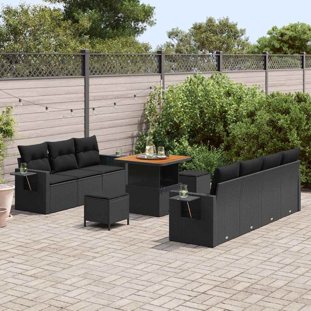 Garten-Sofa-Set 10 pcs Schwarz Poly-Rattan