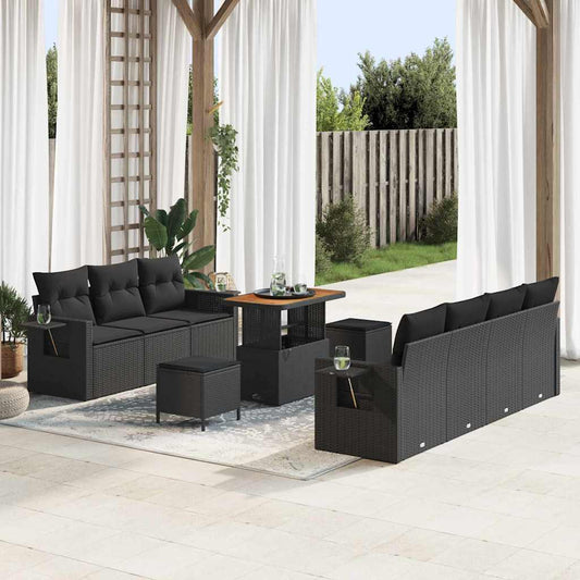 Gartensofa-set mit Kissen 10 pcs Schwarz Poly-Rattan