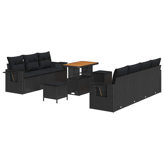 Gartensofa-set mit Kissen 10 pcs Schwarz Poly-Rattan