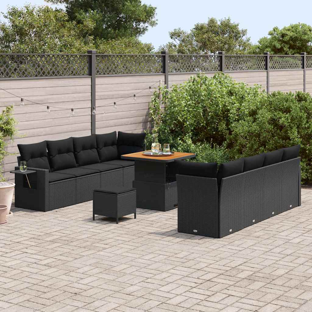 Garten-Sofa-Set mit Speicher 11 pcs Schwarz Poly Rattan