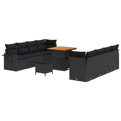 Garten-Sofa-Set mit Speicher 11 pcs Schwarz Poly Rattan