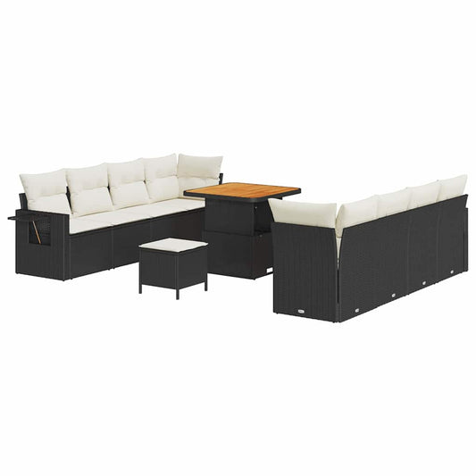 Garten-Sofa-Set mit Speicher 11 pcs Schwarz Poly Rattan