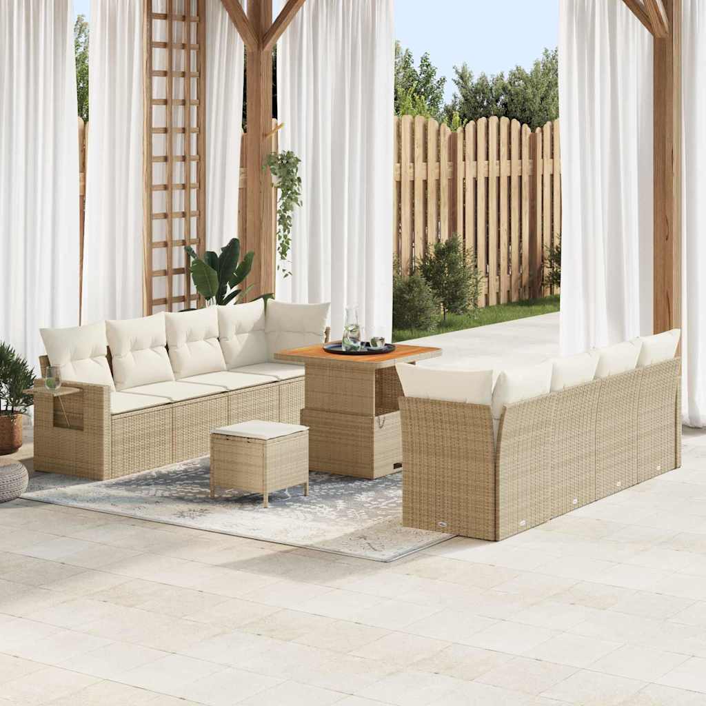 Garten-Sofa-Set mit Speicher 11 pcs Beige Poly Rattan