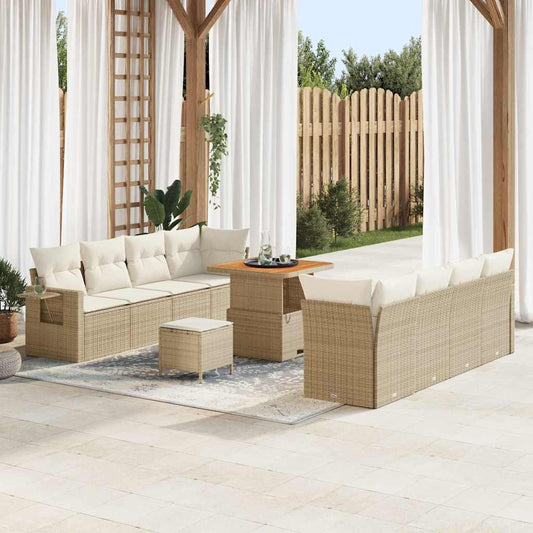 Garten-Sofa-Set mit Speicher 11 pcs Beige Poly Rattan