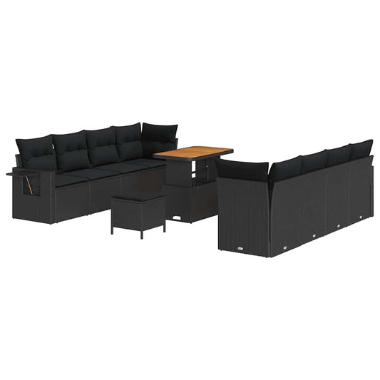 Garten-Sofa-Set mit Speicher 11 pcs Schwarz Poly Rattan