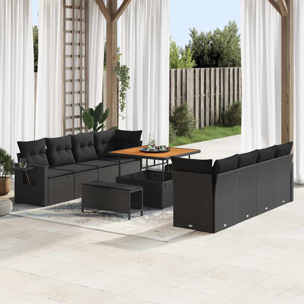 Gartensofa-set mit Kissen 11 pcs Schwarz Poly Rattan