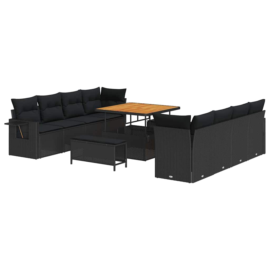 Gartensofa-set mit Kissen 11 pcs Schwarz Poly Rattan