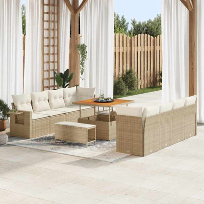 Garten-Sofa-Set mit Speicher 11 pcs Beige Poly Rattan