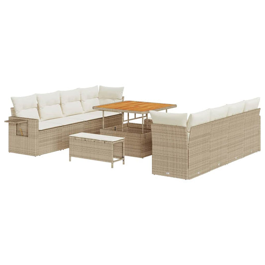 Garten-Sofa-Set mit Speicher 11 pcs Beige Poly Rattan
