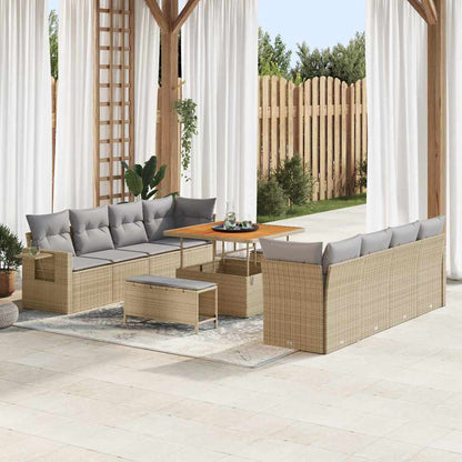 Gartensofa-set mit Kissen 11 pcs Beige Poly Rattan