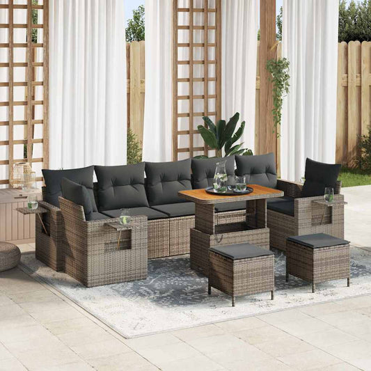 Gartensofa-set mit Kissen 10 pcs Grau Poly-Rattan