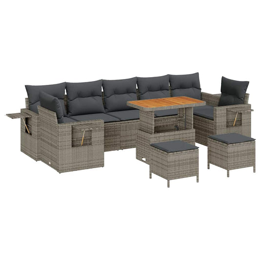 Gartensofa-set mit Kissen 10 pcs Grau Poly-Rattan