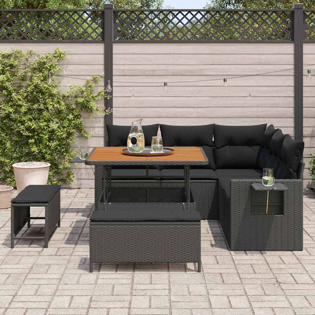 Gartensofa-set mit Kissen 8 pcs Schwarz Poly-Rattan