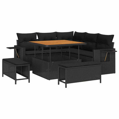 Gartensofa-set mit Kissen 8 pcs Schwarz Poly-Rattan