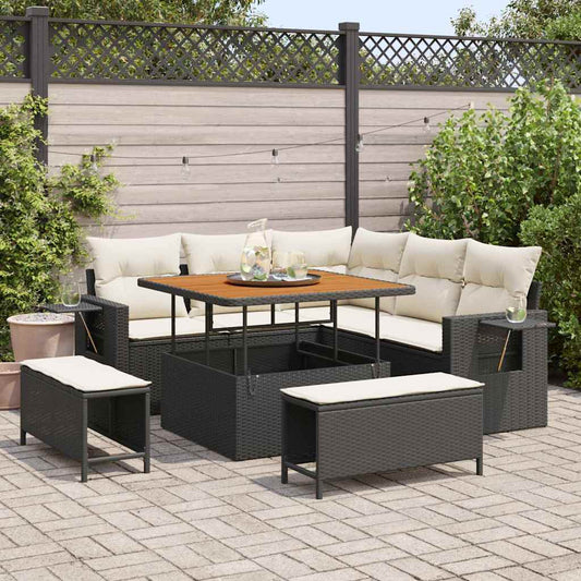Garten-Sofa-Set 8 pcs Schwarz Poly-Rattan