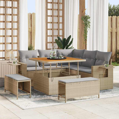 Gartensofa-set mit Kissen 8 pcs Beige Poly-Rattan