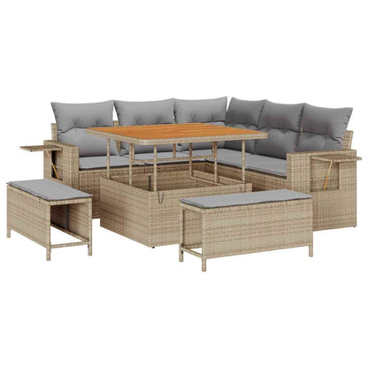 Gartensofa-set mit Kissen 8 pcs Beige Poly-Rattan