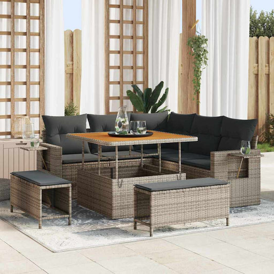 Gartensofa-set mit Kissen 8 pcs Grau Poly-Rattan