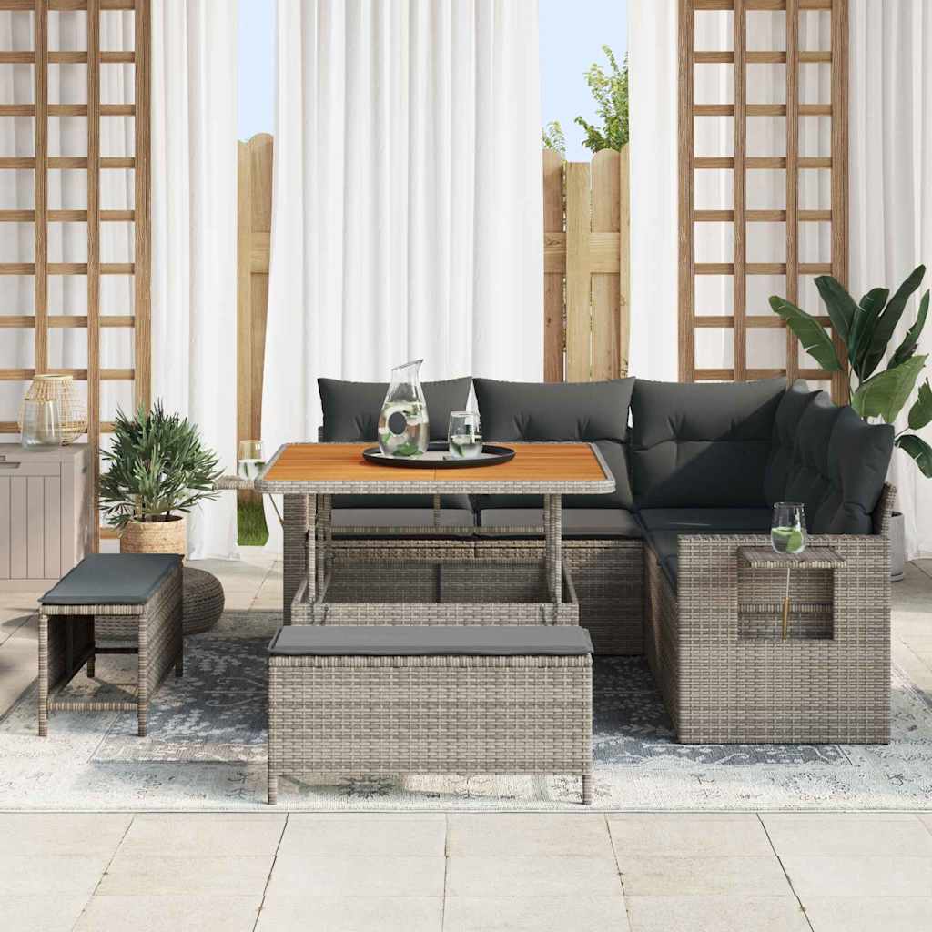 Gartensofa-set mit Kissen 8 pcs Grau Poly-Rattan