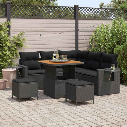 Gartensofa-set mit Kissen 8 pcs Schwarz Poly-Rattan