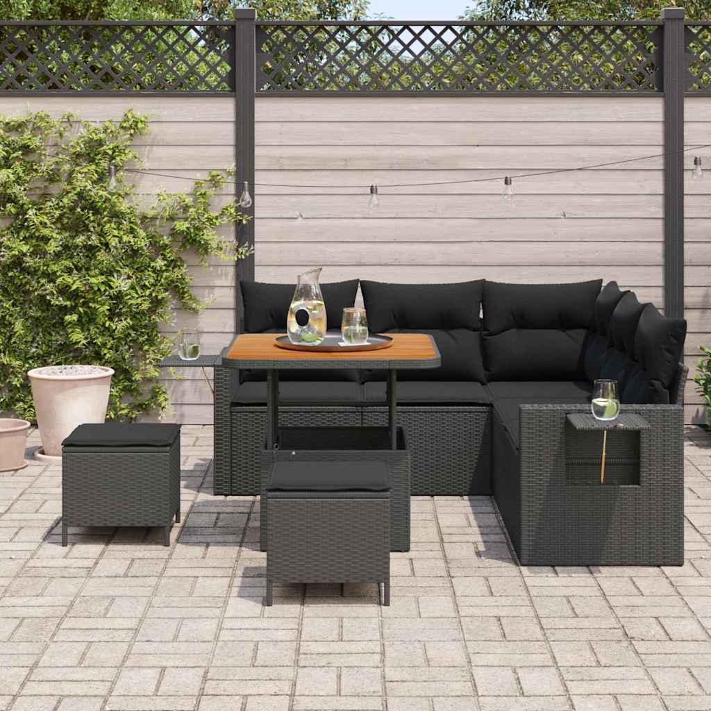 Gartensofa-set mit Kissen 8 pcs Schwarz Poly-Rattan