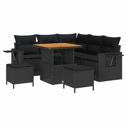 Gartensofa-set mit Kissen 8 pcs Schwarz Poly-Rattan