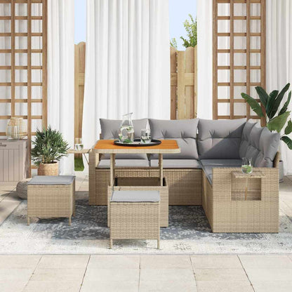 Gartensofa-set mit Kissen 8 pcs Beige Poly-Rattan