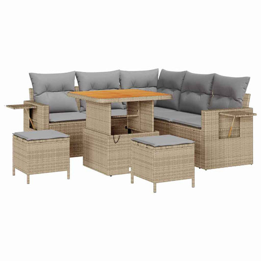 Gartensofa-set mit Kissen 8 pcs Beige Poly-Rattan