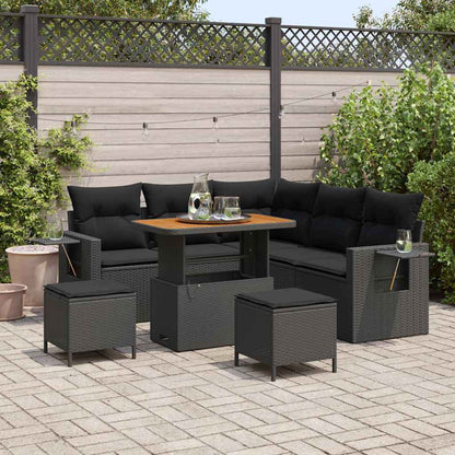 Gartensofa-set mit Kissen 8 pcs Schwarz Poly-Rattan