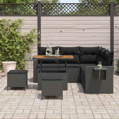 Gartensofa-set mit Kissen 8 pcs Schwarz Poly-Rattan