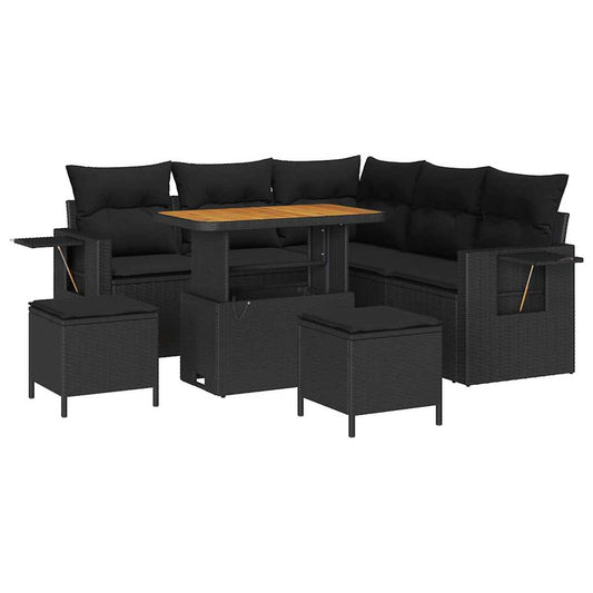 Gartensofa-set mit Kissen 8 pcs Schwarz Poly-Rattan