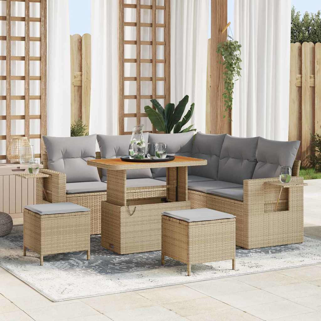 Gartensofa-set mit Kissen 8 pcs Beige Poly-Rattan