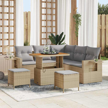 Gartensofa-set mit Kissen 8 pcs Beige Poly-Rattan