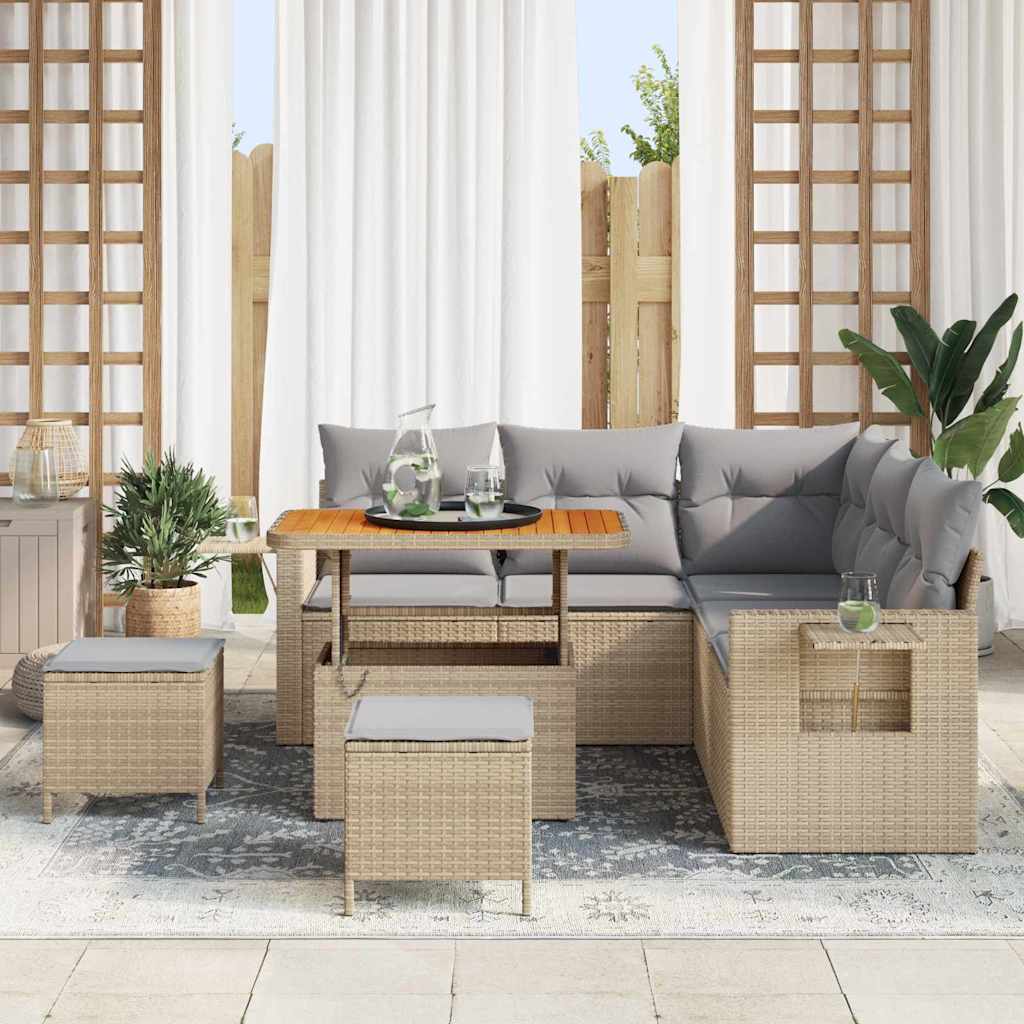 Gartensofa-set mit Kissen 8 pcs Beige Poly-Rattan