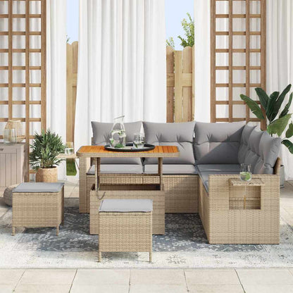 Gartensofa-set mit Kissen 8 pcs Beige Poly-Rattan