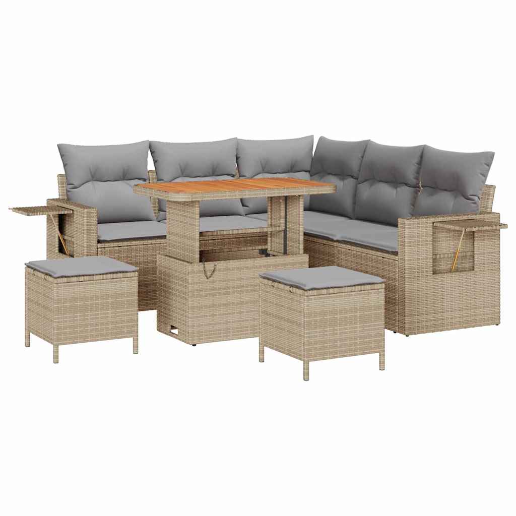Gartensofa-set mit Kissen 8 pcs Beige Poly-Rattan