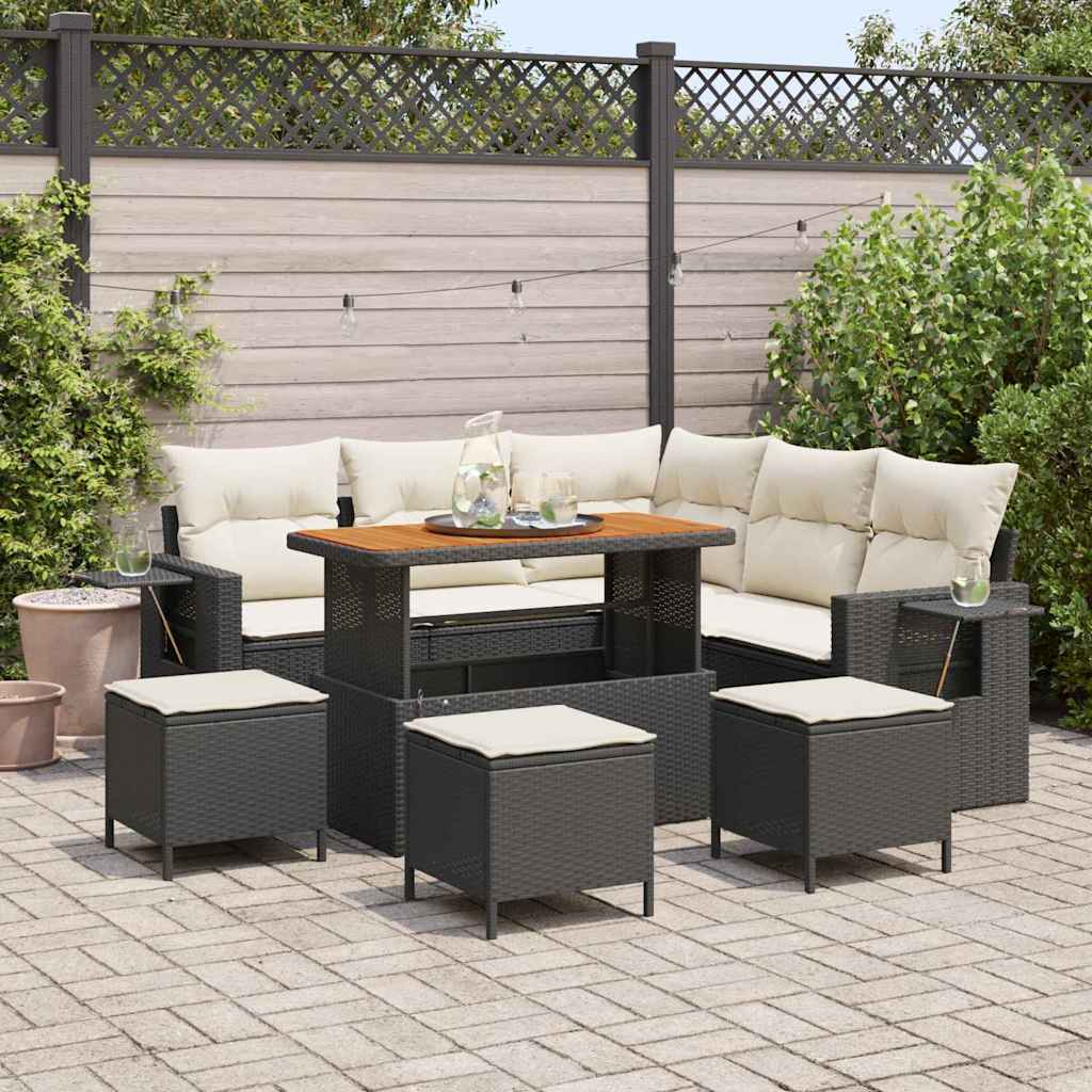 Gartensofa-set mit Kissen 9 pcs Schwarz Poly-Rattan