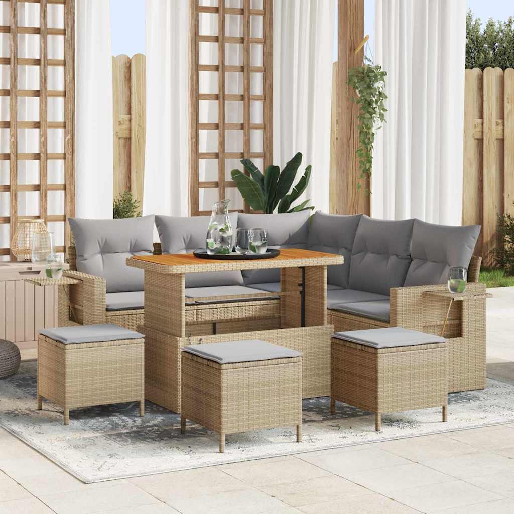Gartensofa-set mit Kissen 9 pcs Beige Poly-Rattan